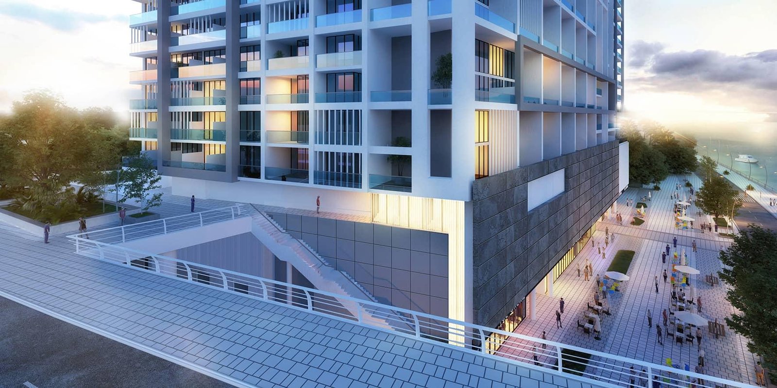 Residents enjoying premium leisure spaces, outdoor seating and lush gardens at Al Maryah Vista Abu Dhabi